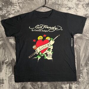 Ed Hardy T-Shirt Mens XL Black Luck Skull Heart Graphic Christian Audigier